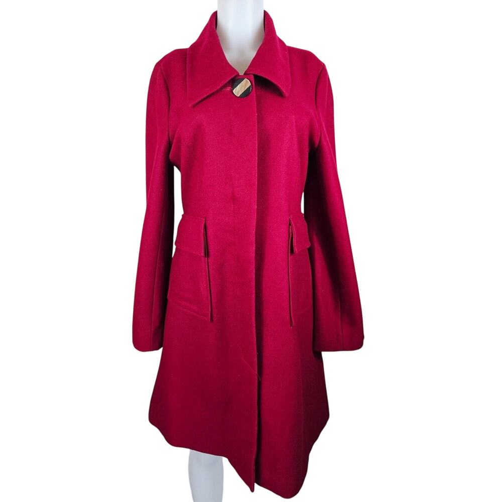 Anthropologie Tulle Long Line Red Pockets Wool Blend Lined Women's Jacket XL